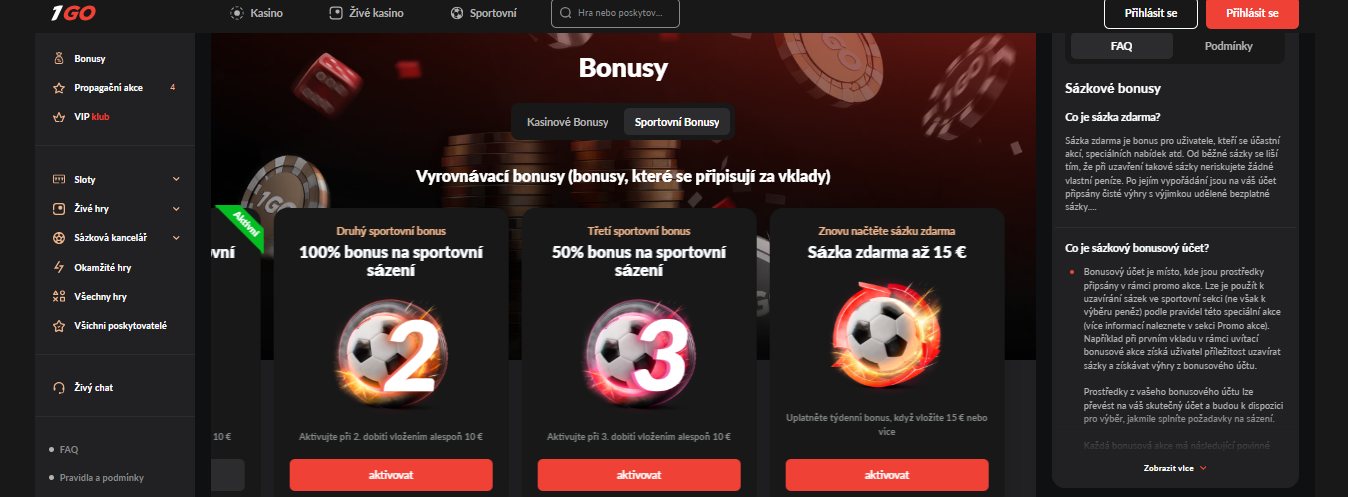 1GoCasino Sport Betting Bonuses