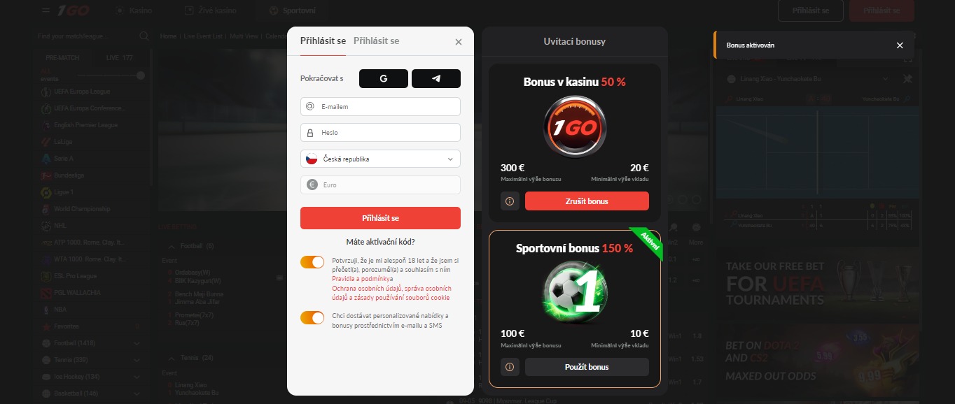 1GoCasino Sport Betting Registration