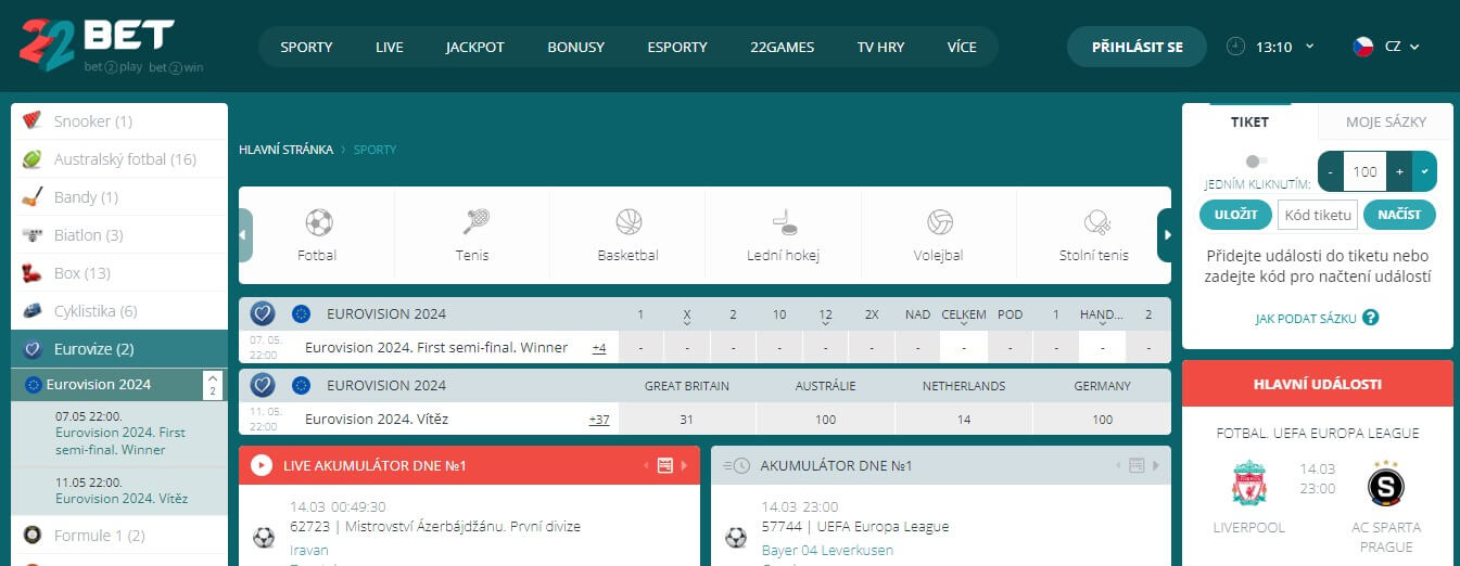 22Bet Eurovision Betting, sazkovekancelare.tv