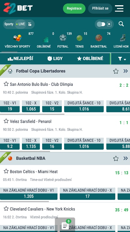 22bet Live betting