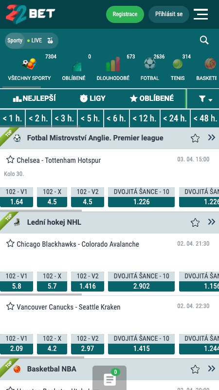 22bet sports page