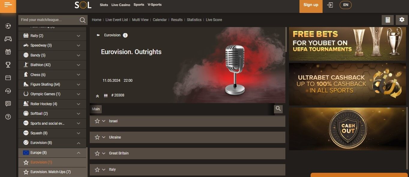 Sol Casino Eurovision Betting, sazkovekancelare.tv