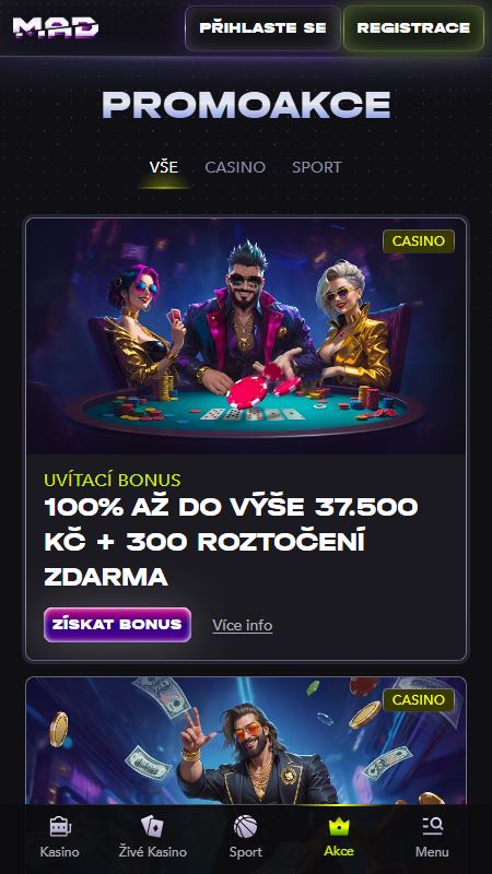 Stránka s propagačními akcemi v MadCasino