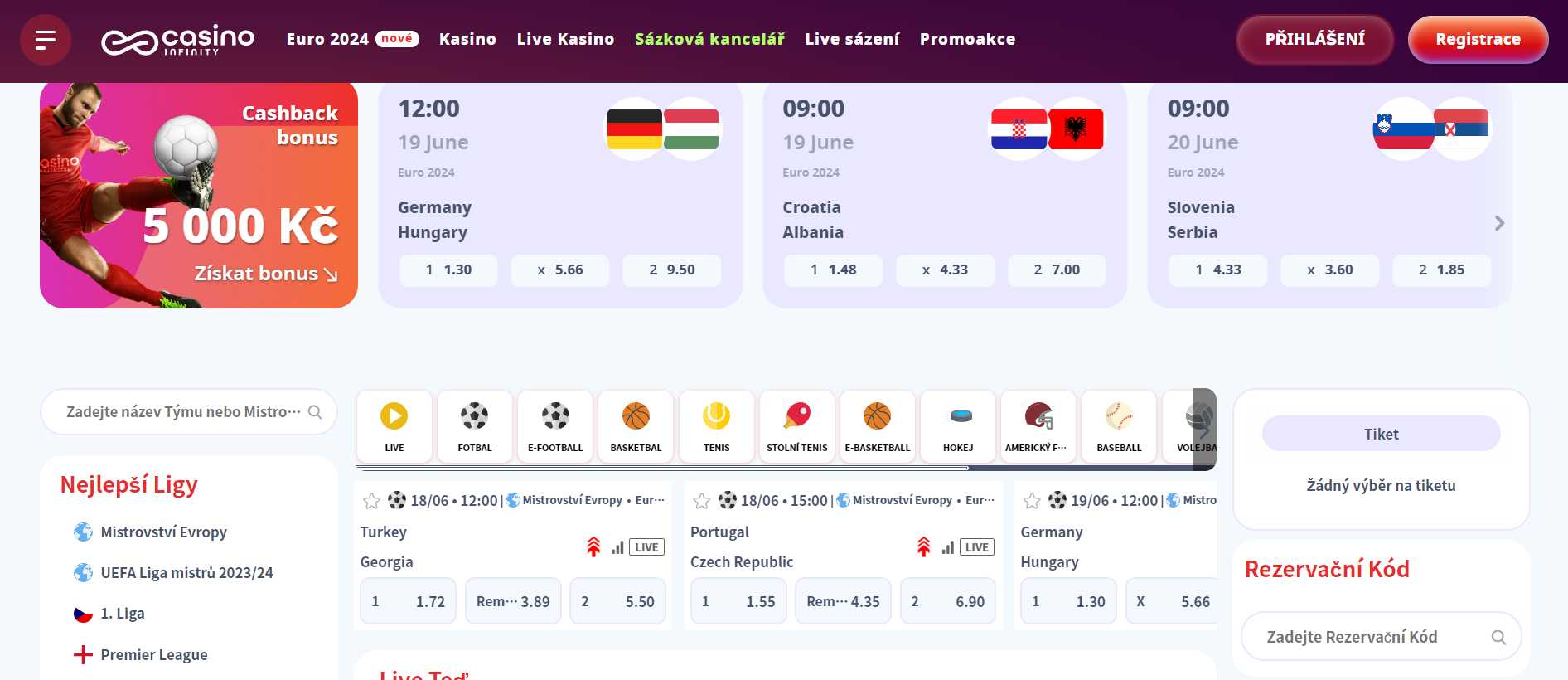 Sportovní sázení přes Casino Infinity 