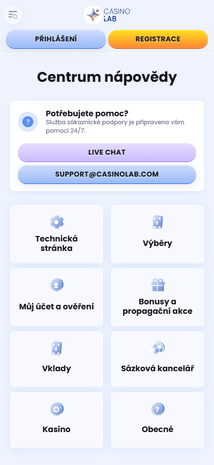 CasinoLab Help-centre Czech(Mobile screen), sazkovekancelare.tv