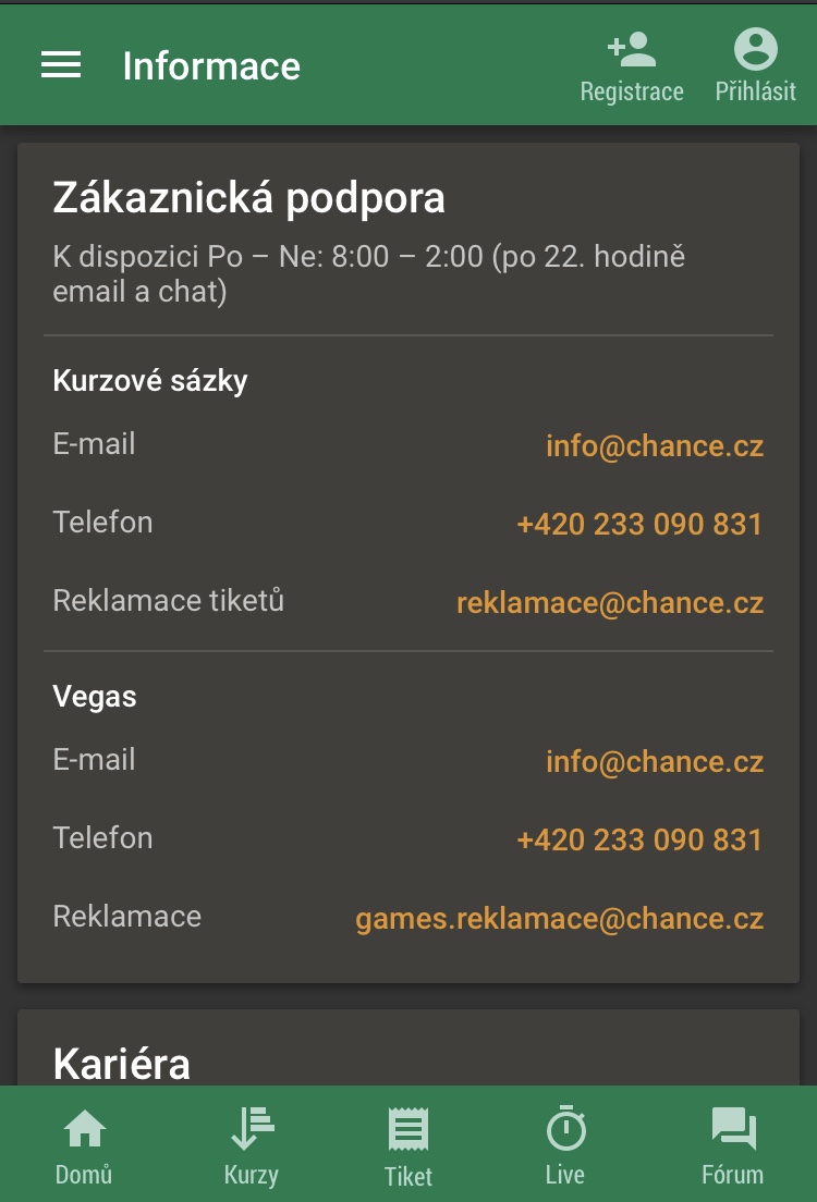 Snímek obrazovky Chance