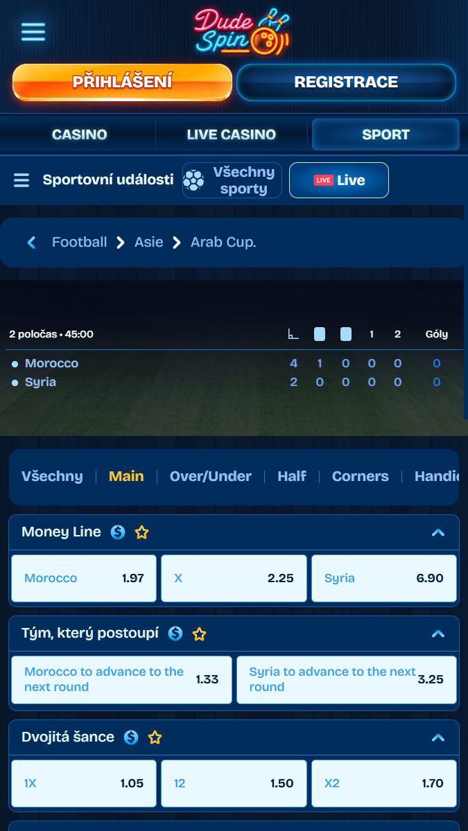 Live sportovní sázení na Dudespin