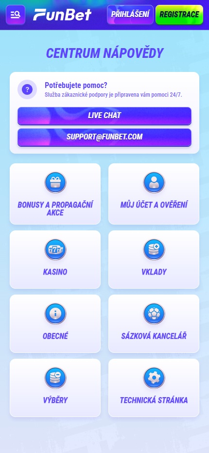 Funbet Help Centre Czech republic(mobile screen), sazkovekancelare.tv