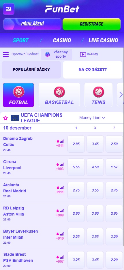 Funbet Sport Betting Czech republic(mobile screen), sazkovekancelare.tv