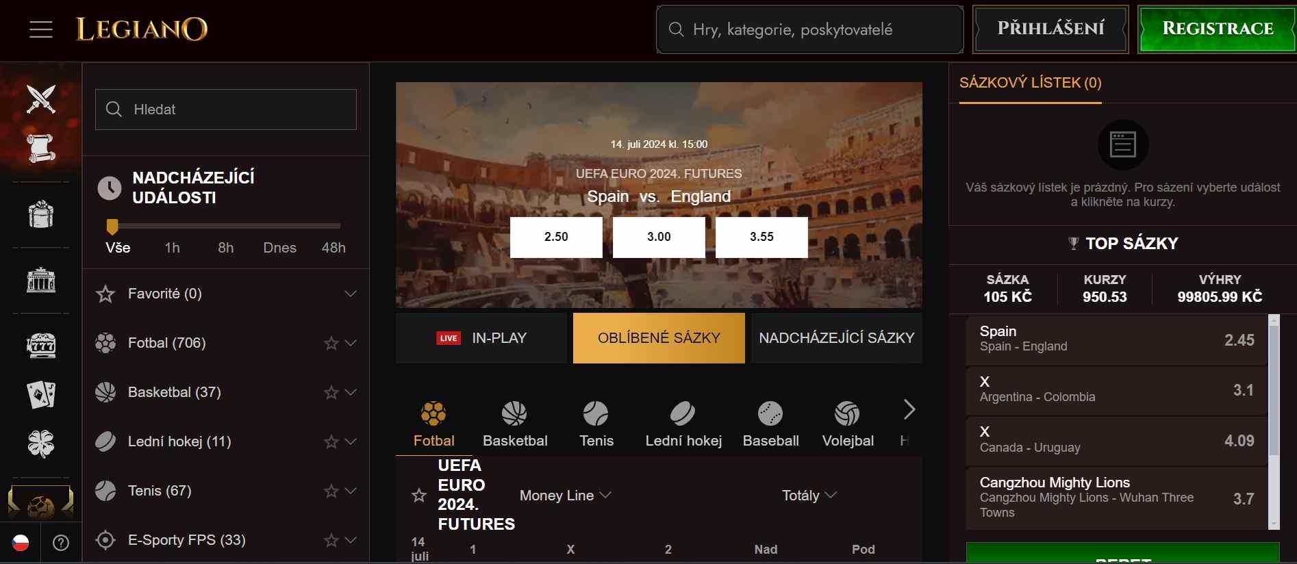 Sportovní sázky přes Legiano