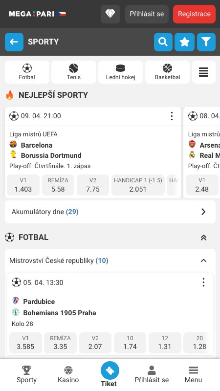 Megapari sports betting page