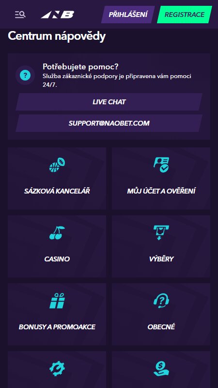 Naobet technical support page