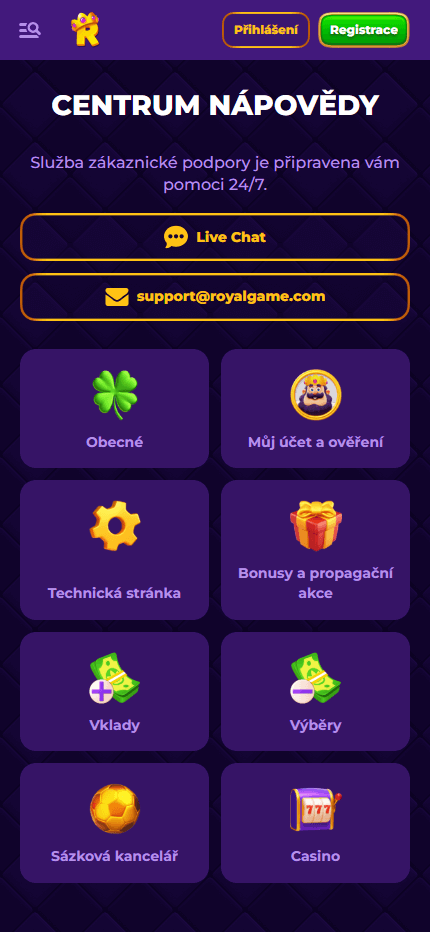 Royal Game help-centre (Mobile screen)
