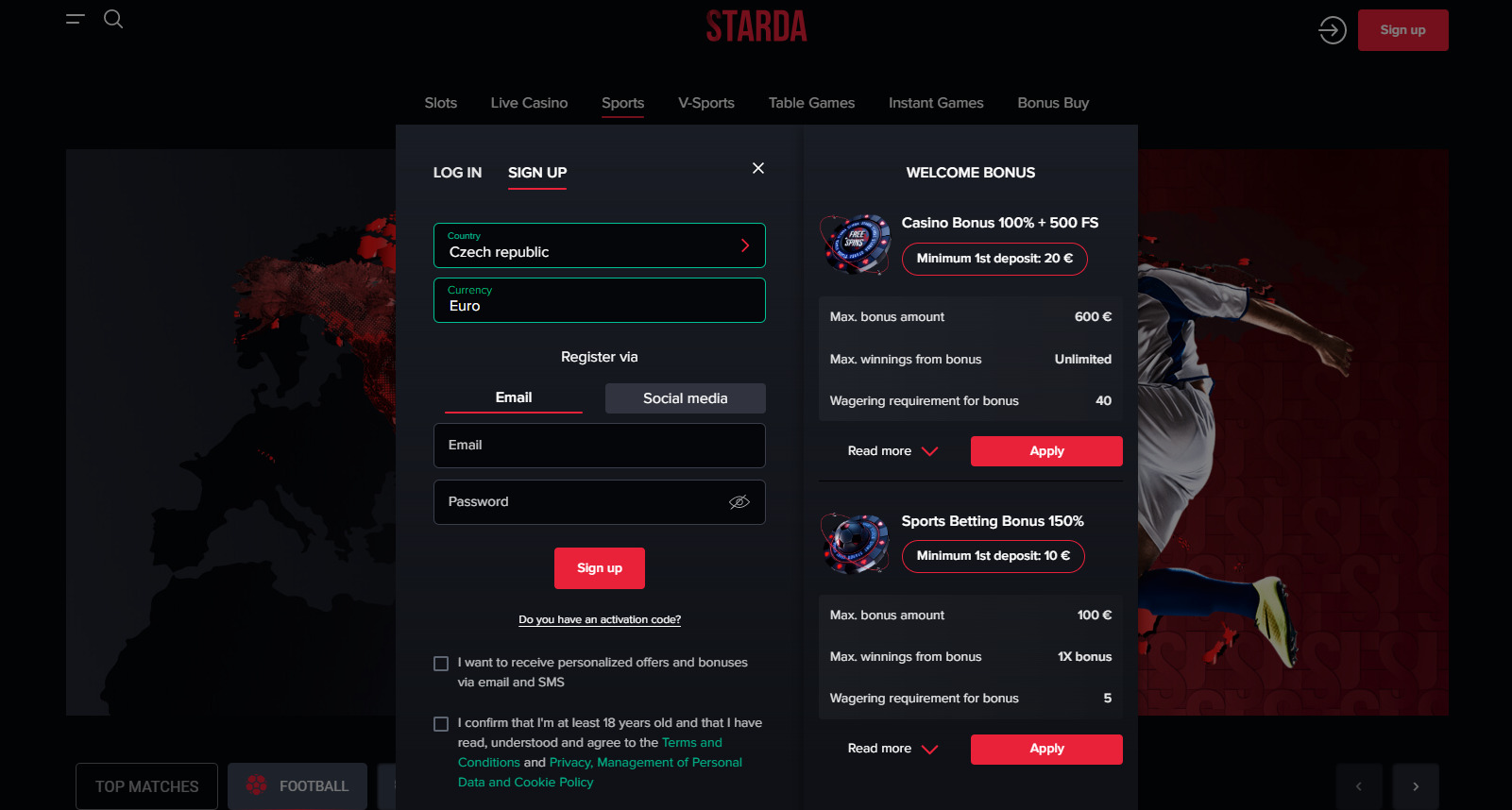 Proces registrace na Starda