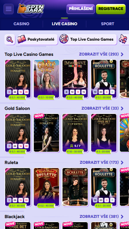 Živé casino Spinbara 