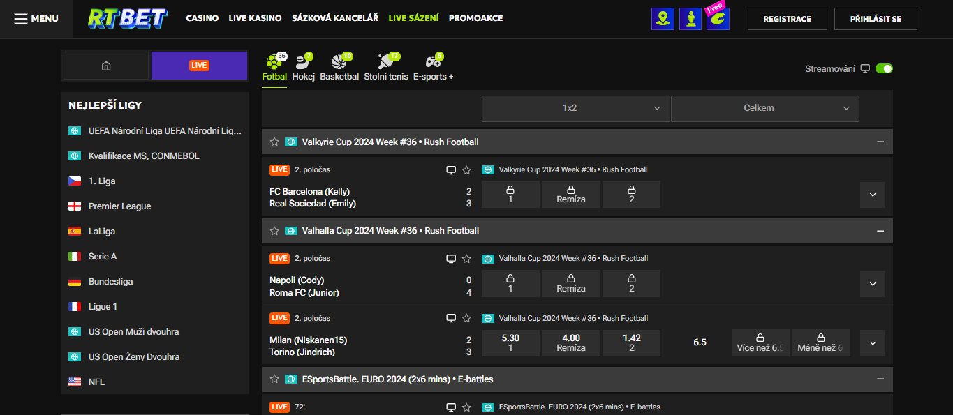 RTBet Live Sport Betting Česká republika, sazkovekancelare.tv