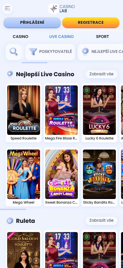 Casinolab Live Casino Czech (Mobile screen), sazkovekancelare.tv