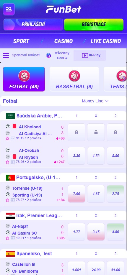 Funbet Live Sport Betting Czech republic(mobile screen), sazkovekancelare.tv