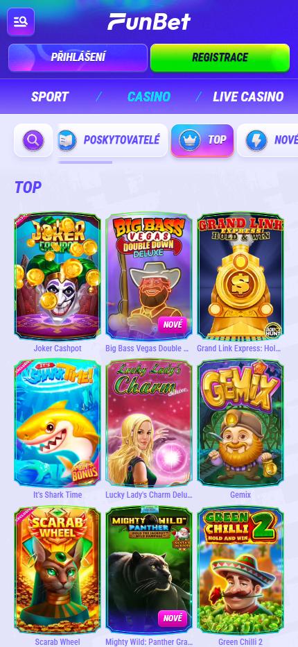 Funbet Top Casino Games Czech (mobile screen), sazkovekancelare.tv