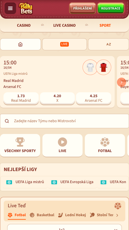 Mobilní aplikace Billybets pro Android