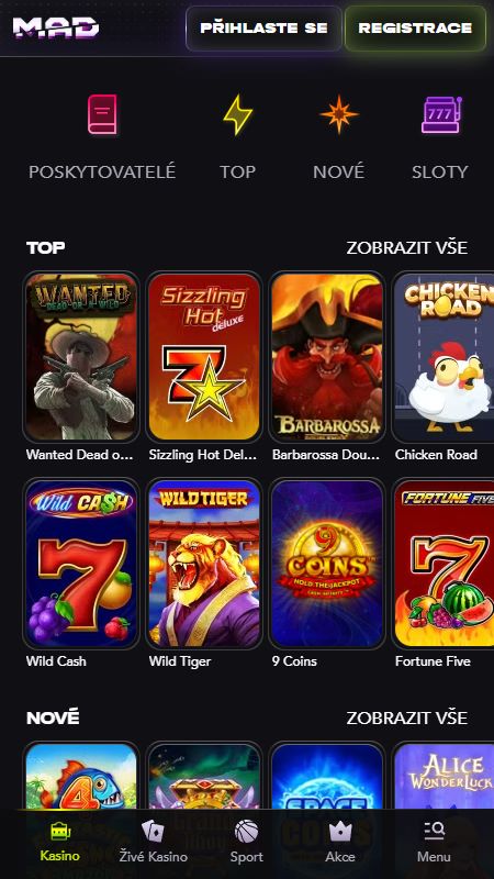 Sekce online kasina v MadCasino
