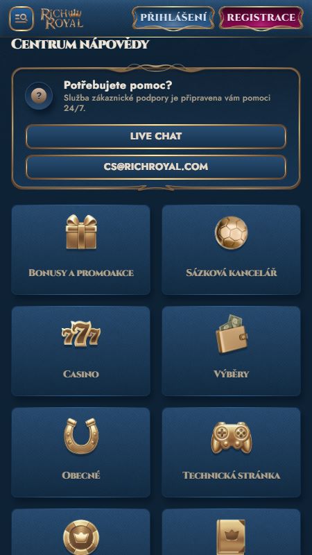 Centrum nápovědy v sekci RichRoyal