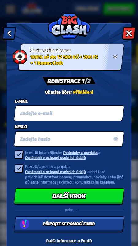 Vytvoření účtu v BigClash