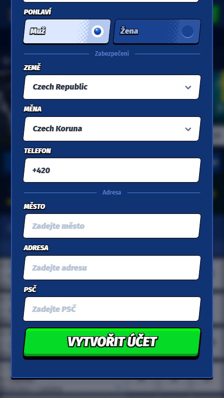 Vytvoření účtu v BigClash