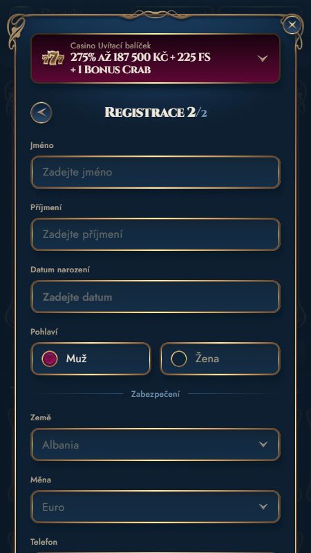 Vytvoření účtu v RichRoyal
