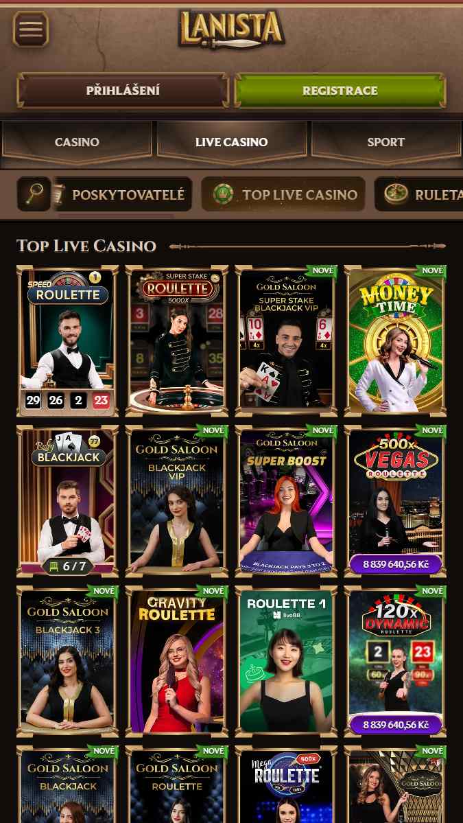 Živé kasinové hry v Lanista