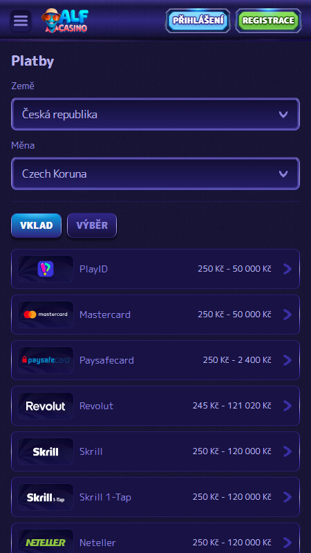 AlfCasino payment options