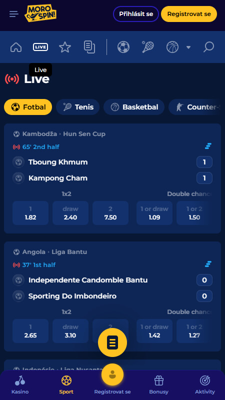 MoroSpin bookmaker live betting