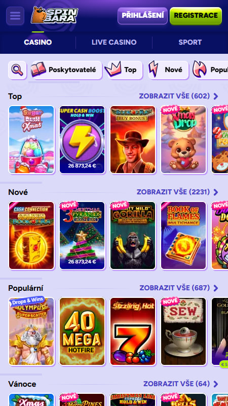 Software a nabídka her ve Spinbara Casino