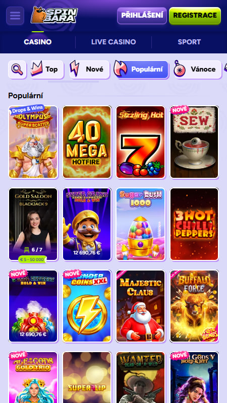 Spinbara casino sekce