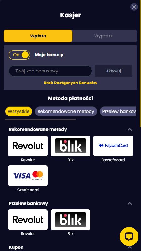 Sekce způsobů platby v Slotsgem