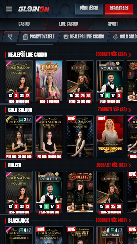 Glorion Live kasinové hry