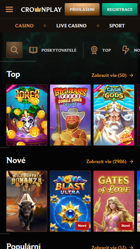 Nabídka her v CrownPlay