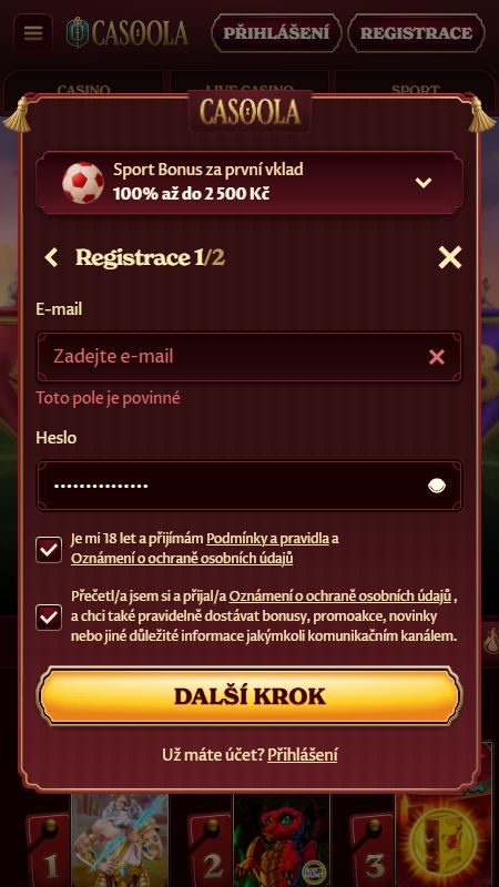 Vytvoření účtu v Casoola