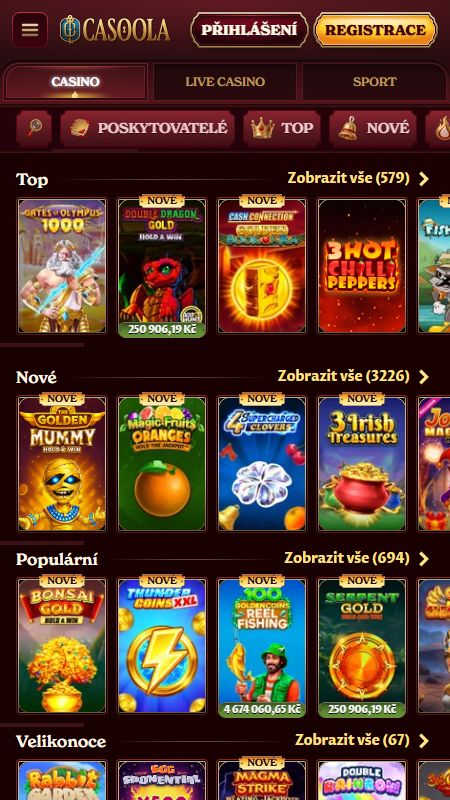 Sekce online kasina v Casoola