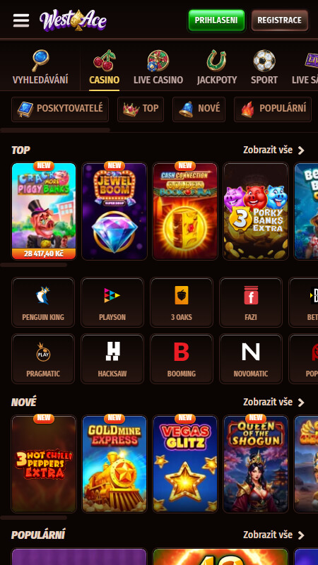 Rozhraní kasina WestAce