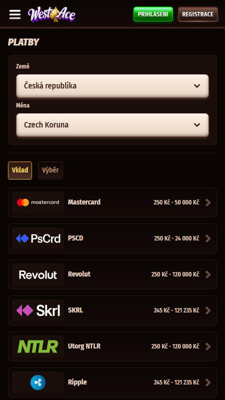 Platební metody WestAce