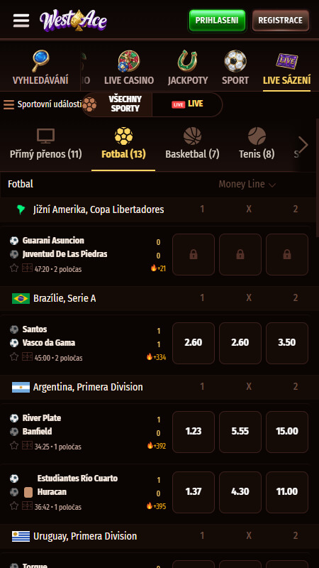 Rozhraní live sázek WestAce