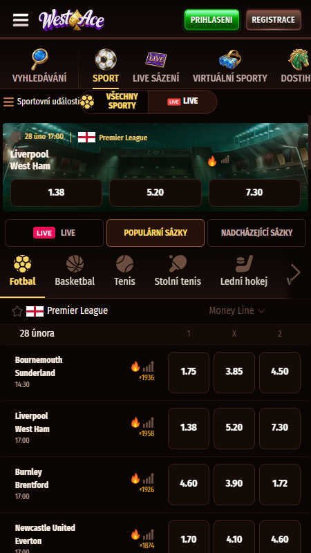Rozhraní sportovního sázení WestAce