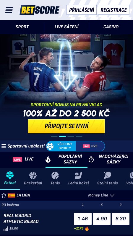 Domovská stránka sázkové kanceláře Betscore