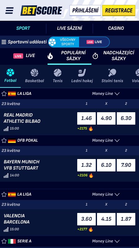 Rozhraní sportovního sázení Betscore