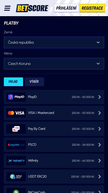 Platební metody Betscore