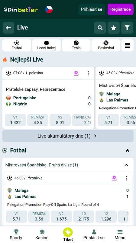 Živé sportovní sázení na Spinbetteru