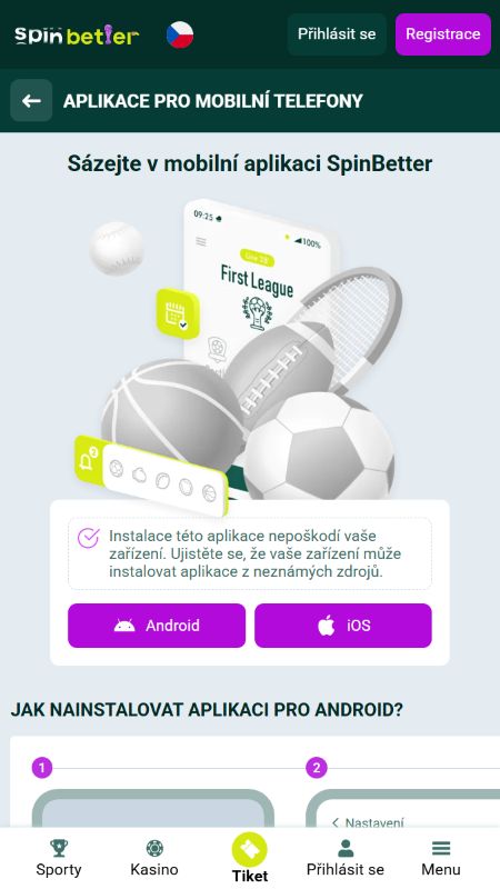 Mobilní aplikace a web Spinbetter
