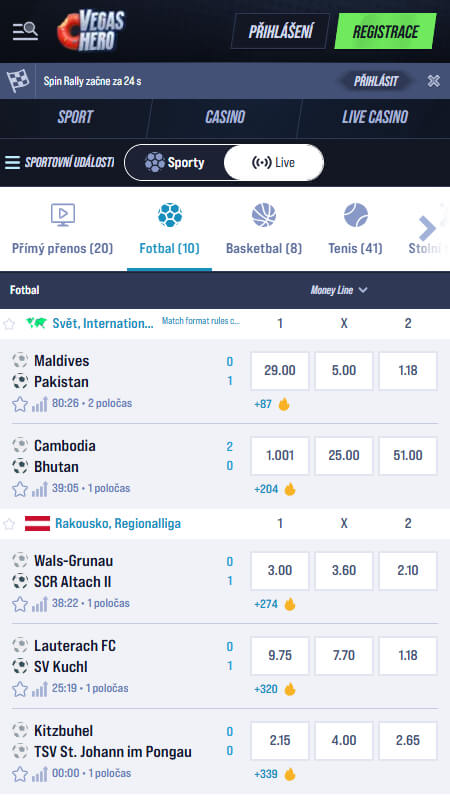 VegasHero live sport