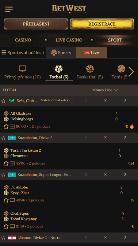 Betwest live sázení